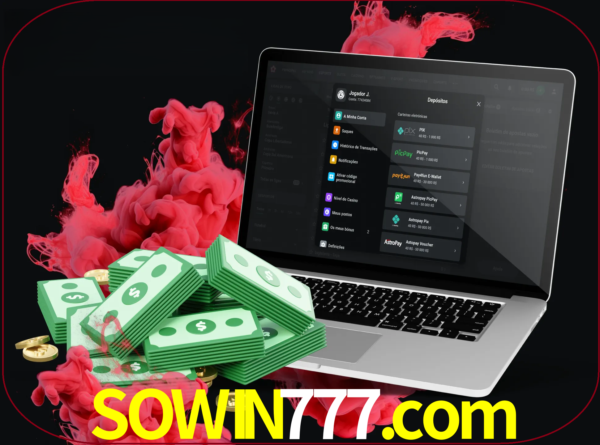 Para efetuar um depósito na sua conta sowin777, basta escolher o método de depósito e especificar o montante.