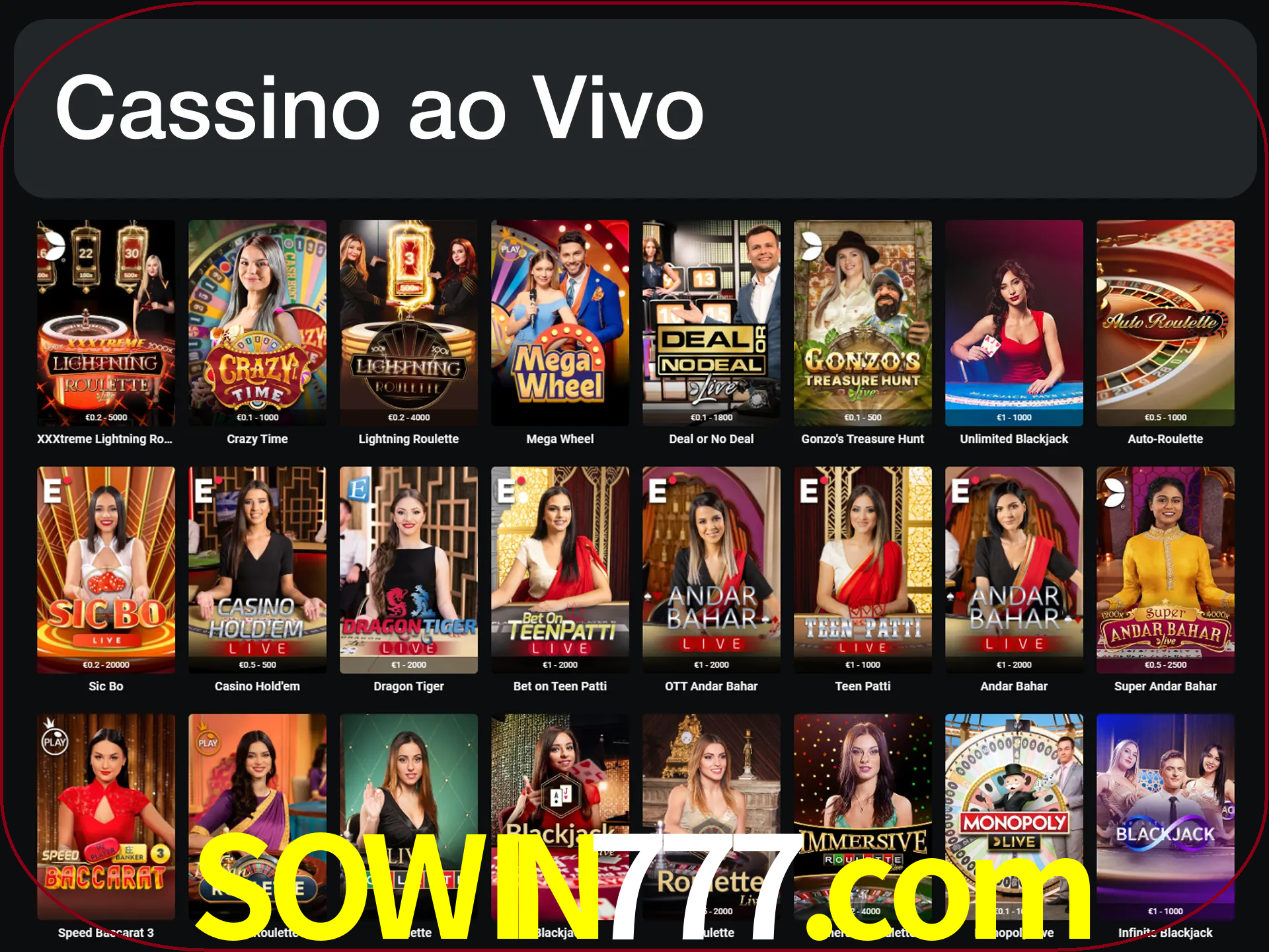 Jogue jogos de cassino com um verdadeiro dealer.