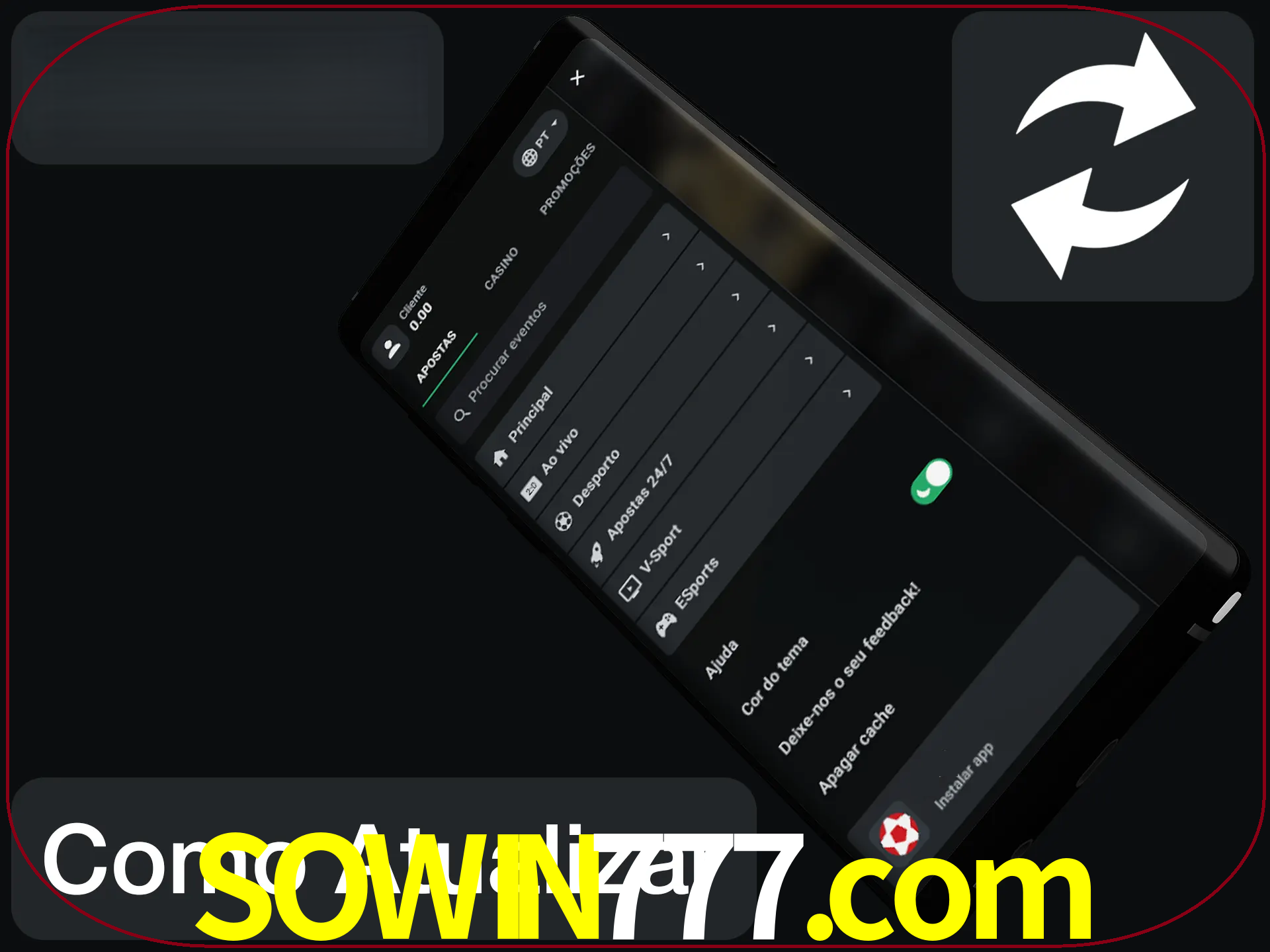 O aplicativo é atualizado automaticamente quando você faz o login.