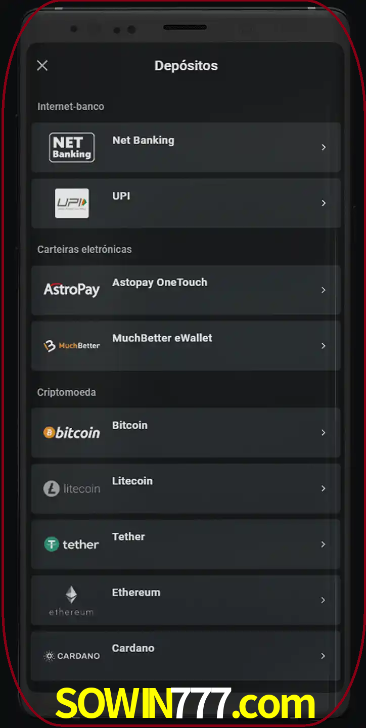 Você pode usar métodos alternativos de depósito.