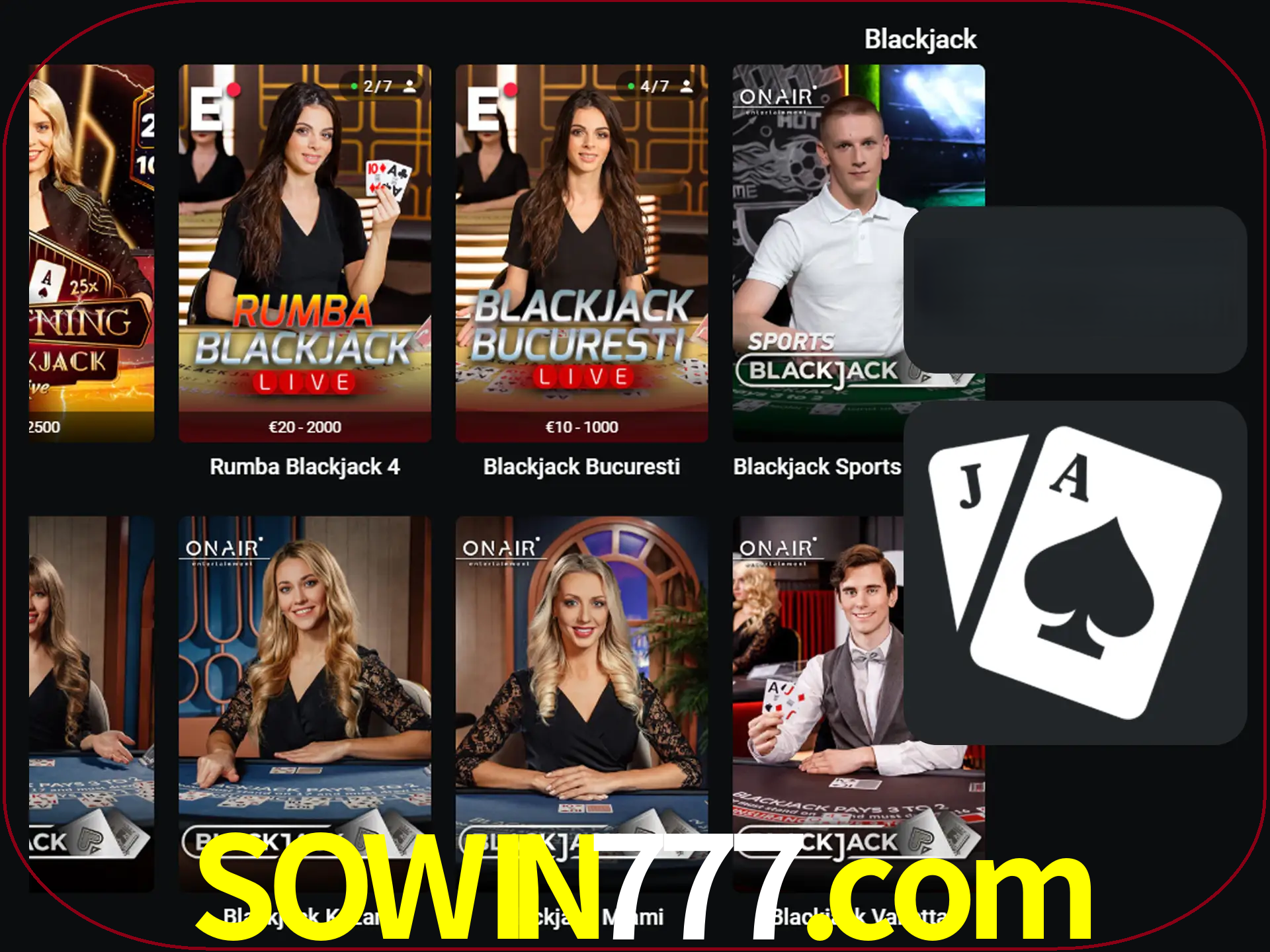 Escolha uma mesa completa de jogadores de blackjack.